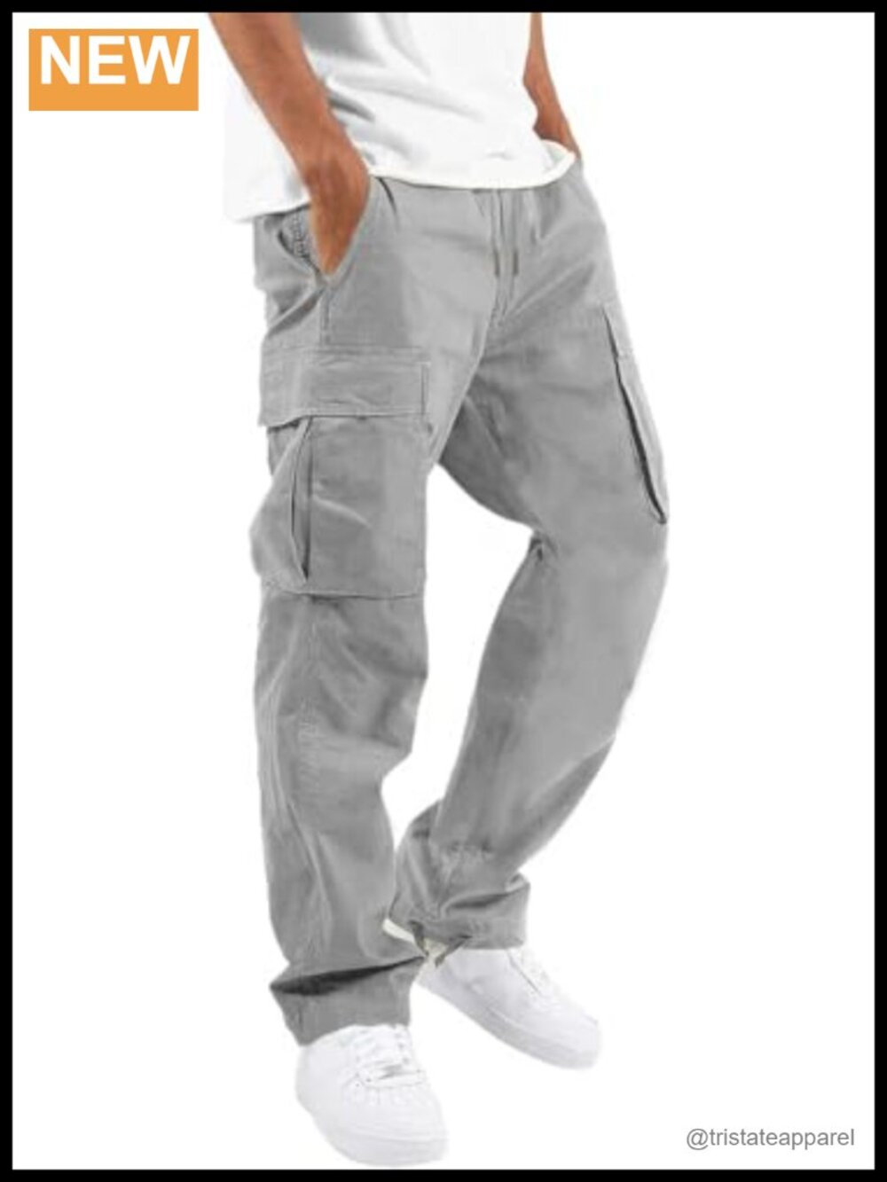 Men's Straight Leg Cargo Joggers Drawstring Cotton Stretch Pants Hiking